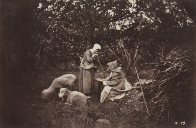 Twee Herderinnen Rustend met Twee Schapen door Auguste Giraudon