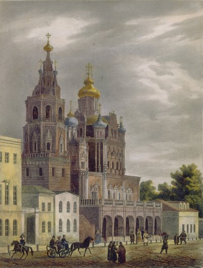 De Kerk van de Dormitie van de Theotokos aan de Pokrovka Straat in Moskou, 1825 door Auguste Jean Baptiste Antoine Cadolle