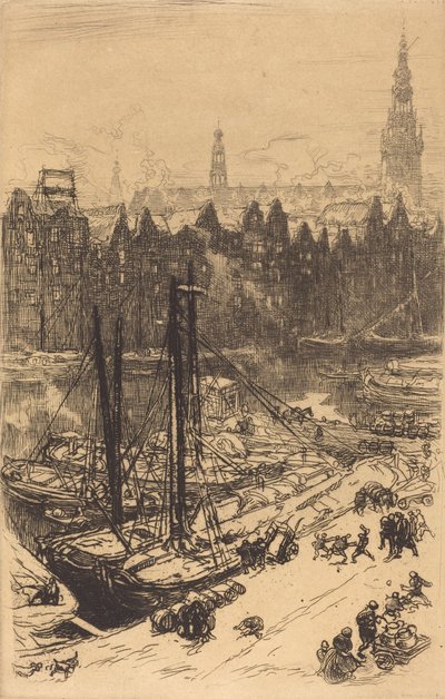 Amsterdam gezien vanaf Victoria Hotel door Auguste Lepere