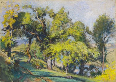 Kastanjebomen boven een rivier door Auguste Lepere