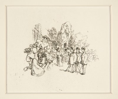 Dame rijdend op koe, andere figuren en olifant door Auguste Lepere
