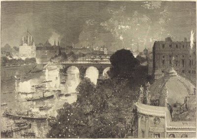 14 Juli. Verlichting van de Seine van Pont Neuf tot Pont au Change door Auguste Lepere