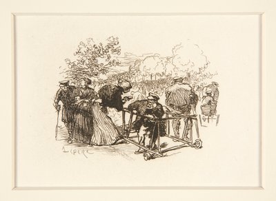 Man in Walker, met andere figuren in een park door Auguste Lepere