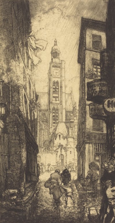Rue de la Montagne-Sainte-Genevieve, Parijs, 1906 door Auguste Lepere