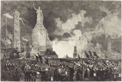 14 Juli. Verlichting van het Place de la République door Auguste Lepère after Henri Louis Scott