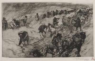 Gevecht tegen de sneeuw, Quai aux Fleurs door Auguste Louis Lepère