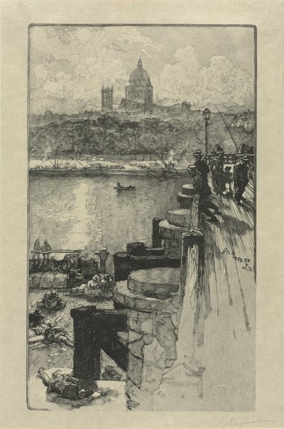 Vissers op een pier, Parijs door Auguste Louis Lepère
