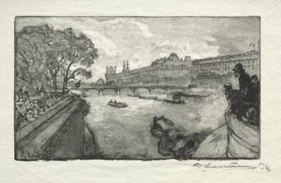 Het Louvre, gezien vanaf de Pont Neuf door Auguste Louis Lepère