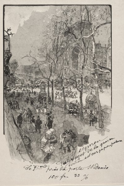 Les Boulevards, près de la Porte St. Denis door Auguste Louis Lepère