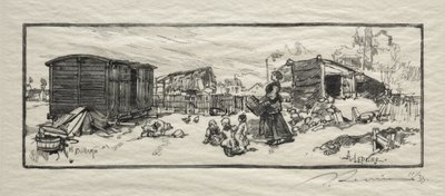 Het koetshuis (Le wagon-logement) door Auguste Louis Lepère