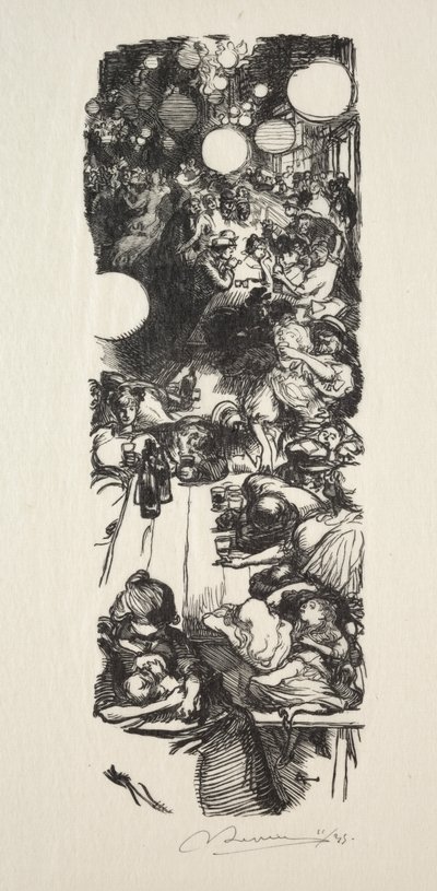 14 juli, Rue de Belleville, middernacht door Auguste Louis Lepère