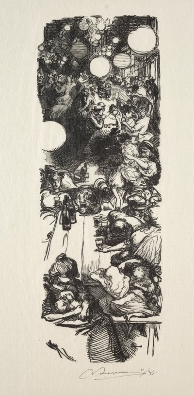 14 Juillet, Rue de Belleville, middernacht door Auguste Louis Lepère