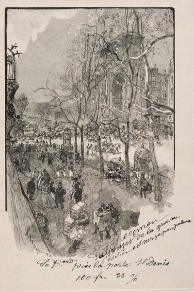 Les Boulevards, près de la Porte St. Denis door Auguste Louis Lepère