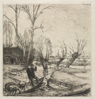 Man in een boot met drie schapen door Auguste Louis Lepère