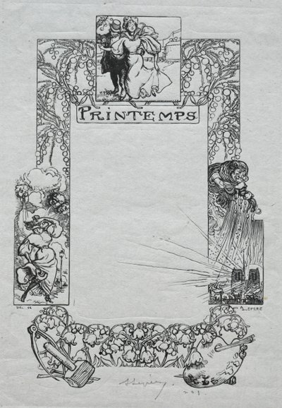 Parijs Almanak, 1897: Decoratieve Rand, Lente, 1897 door Auguste Louis Lepère