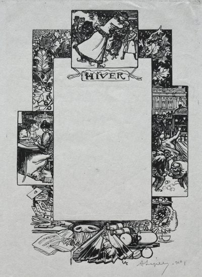 Parijs Almanak, 1897: Decoratieve Rand, Winter door Auguste Louis Lepère