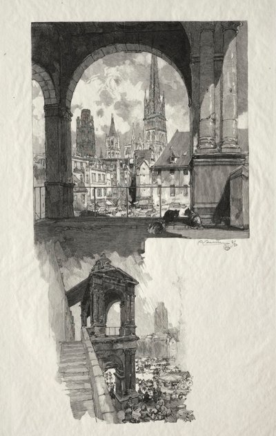 Rouen Illustré: Place de la Haute Vieille Tour, Edicule de la Fierte, 1896 door Auguste Louis Lepère