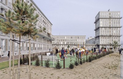 Woongebouw in Le Havre (Seine Maritime). De stad werd op 15/07/2005 door UNESCO op de Werelderfgoedlijst geplaatst. Le Havre was de meest verwoeste stad in Frankrijk tijdens de Tweede Wereldoorlog (1939-1945). Herbouwd onder leiding van Auguste Perret (187 door Auguste Perret