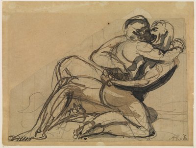 Een man die een vrouw omhelst door Auguste Rodin