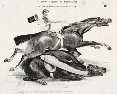 De kleine geneugten van het paardrijden: Jonge stalknecht die niet sterk genoeg is om zijn paard vast te houden door Auguste Rodin