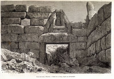 Poort van de Leeuwen in Mycene - tekening door A. Deroy, in "Rond de Wereld" 1877 2e semester door Auguste Victor Deroy