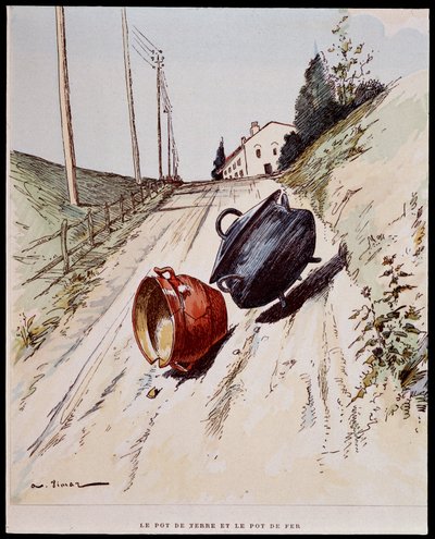Le pot de terre et le pot de fer - in Les Fables de La Fontaine, ill. door Auguste Vimar, Tours, bij A, Mame & Fils door Auguste Vimar