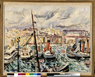 Sleepboten in de haven van Marseille door Augustin Carrera