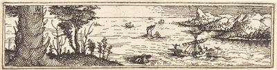 Landschap met een Meer en Zeilboten door Augustin Hirschvogel