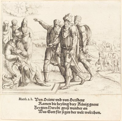 De drie koningen vertellen Herodes over de geboorte van Christus, 1549 door Augustin Hirschvogel