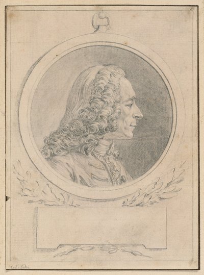 Portret van Voltaire, naar zijn buste door Jean-Baptiste Lemoyne II door Augustin de Saint-Aubin