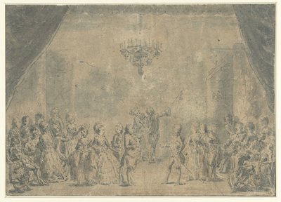 Een ontvangst, op een toneel voorgesteld door Augustin de Saint Aubin (manner of)