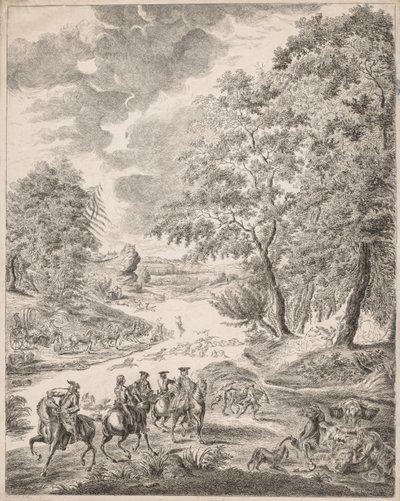 De Hertenjacht door Augustin de Saint Aubin