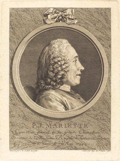 Pierre-Jean Mariette door Augustin de Saint Aubin after Charles Nicolas Cochin II