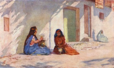 Biskra, Oulid-Nail Vrouwen maken Henna Wash (kleurenlitho) door Augustine Fitzgerald