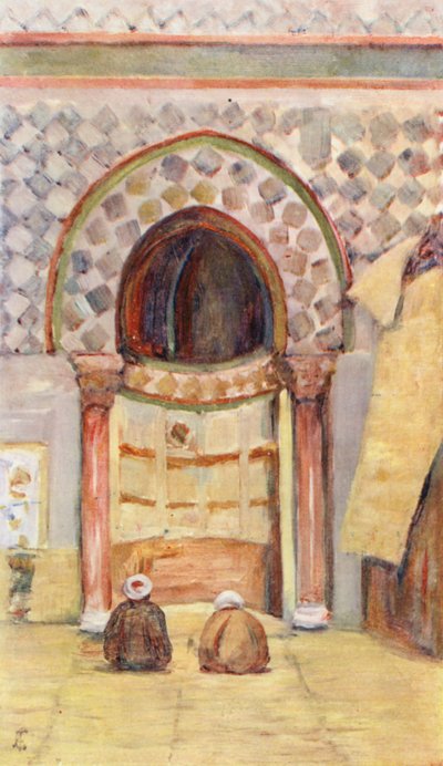 De Mirhab in de moskee van Sidi Okbar, Kairouan (kleurenlitho) door Augustine Fitzgerald