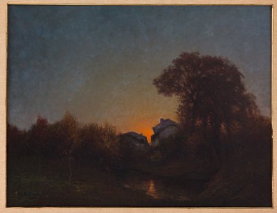 Landschap bij zonsondergang door Augusto Baracchi