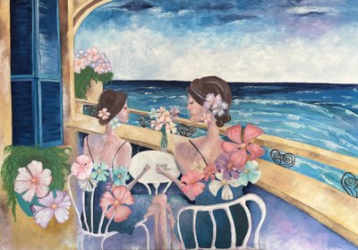 Balkon met uitzicht op de Middellandse Zee door Augustus Caelthorne