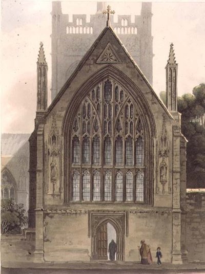 Exterieur van Merton College, tegenover het noordraam van de Ante kapel, illustratie uit de 