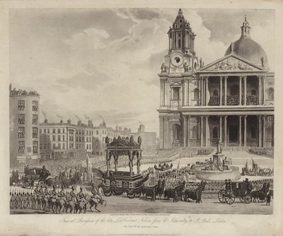Begrafenisstoet van admiraal Lord Nelson van de Admiraliteit naar St Paul