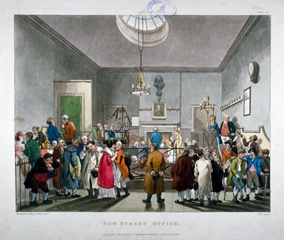 Bow Street Politiehof, Westminster, Londen, 1808 door Augustus Charles Pugin, Thomas Rowlandson