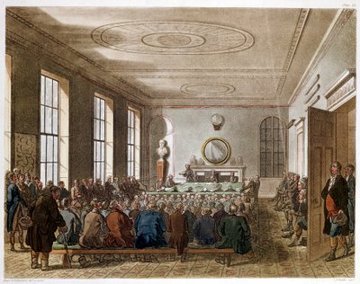 Vergadering van de Landbouwvereniging, Londen door Augustus Charles Pugin, Thomas Rowlandson