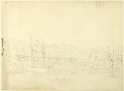Studie voor Custom House, vanaf de rivier de Theems, uit Microkosmos van Londen door Augustus Charles Pugin