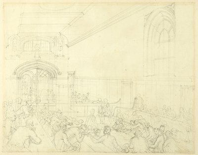 Studie voor Guild Hall, Onderzoek van een Failliet voor Zijn Schuldeisers, uit Microcosm of London door Augustus Charles Pugin