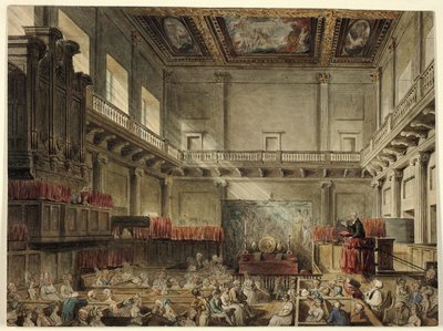 Studie voor Koninklijke Kapel, Whitehall, in Micocosm van Londen door Augustus Charles Pugin