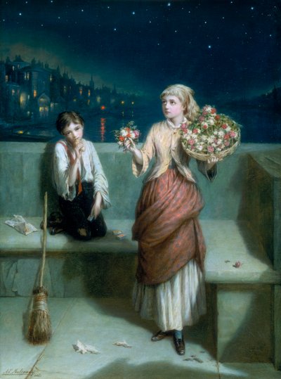 Een Londense straatveger en bloemenmeisje, 1884 door Augustus E Mulready