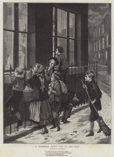 Een kerstfeest, buiten in de kou door Augustus Edward Mulready