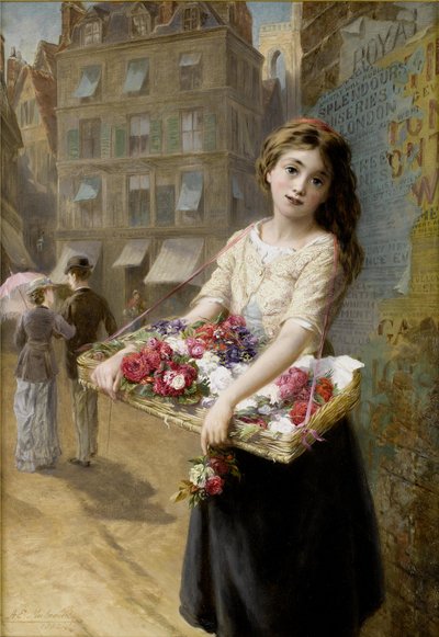 Een straatbloemverkoper door Augustus Edwin Mulready