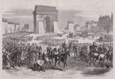 Duitse troepen betreden Parijs na het einde van de Frans-Duitse Oorlog door Augustus J. Beck