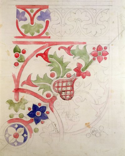 Bloemontwerp voor de Bibliotheek van het Hogerhuis door Augustus Welby Northmore Pugin