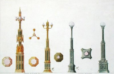 Ontwerpen voor kandelabers in Windsor Castle door Augustus Welby Pugin